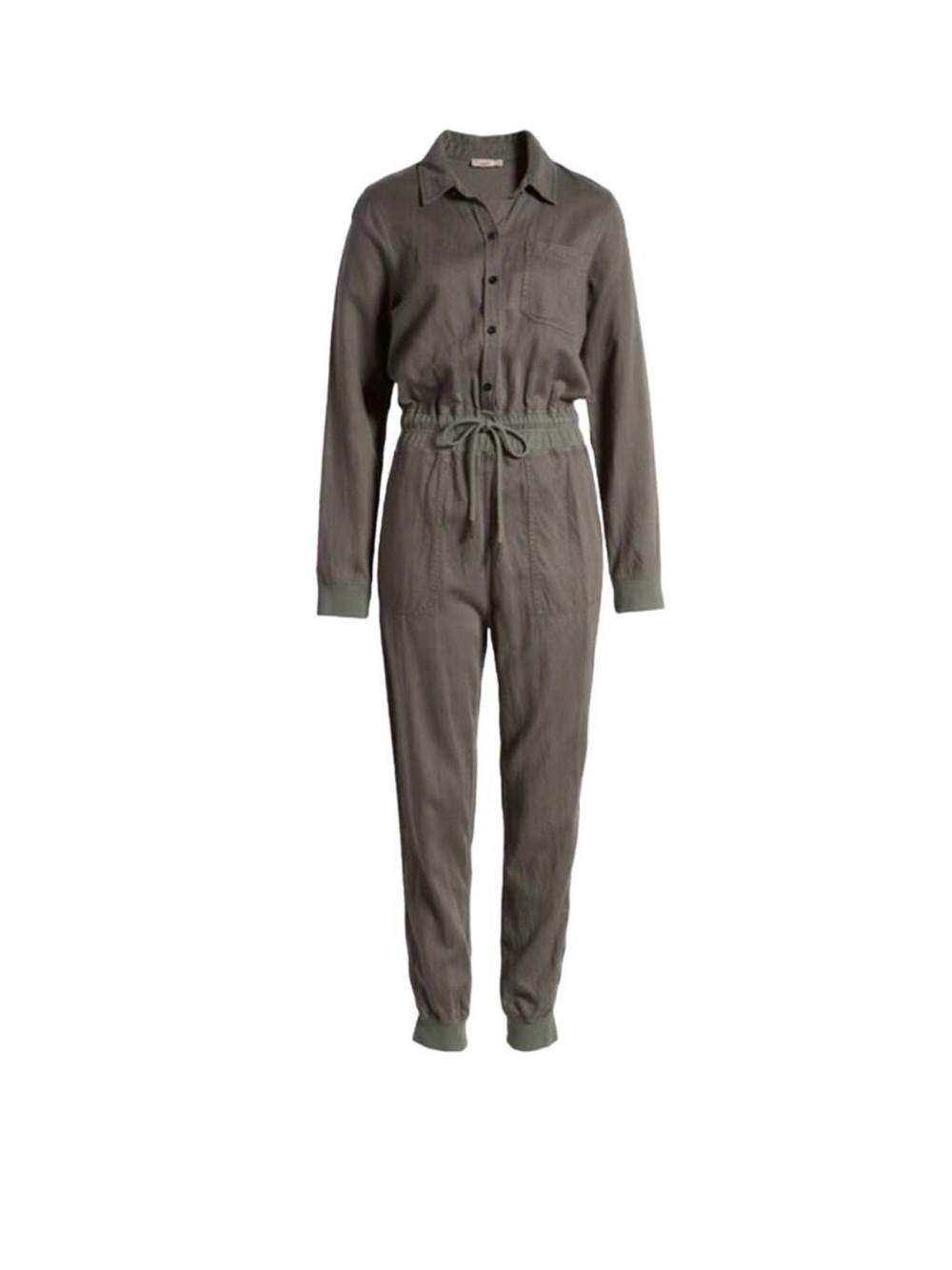 Faherty Arlie Day Jumpsuit Surplus Green Linen Tencel Utility Medium Romper